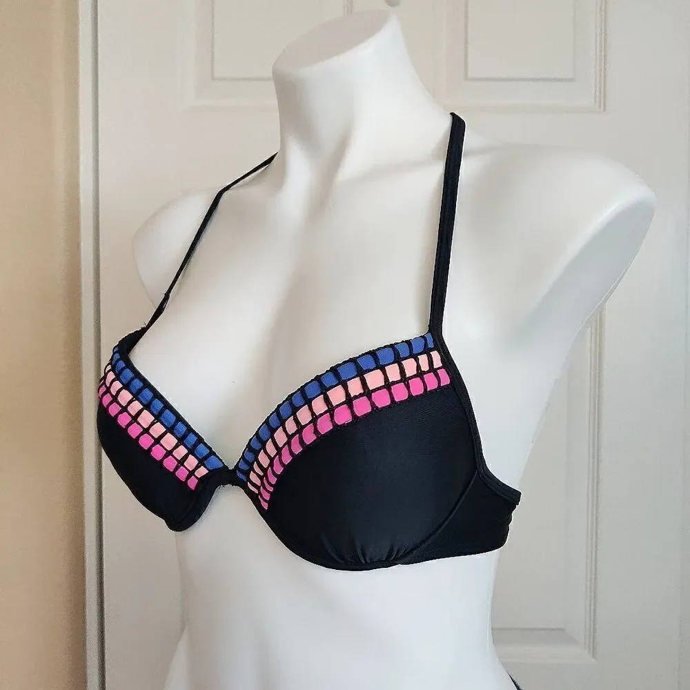 California Waves crochet trimmed push-up bikini top